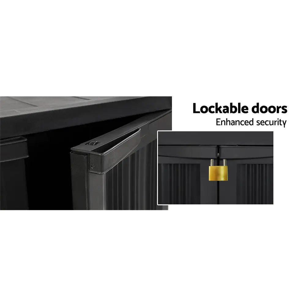 Gardeon 92cm Outdoor Storage Cabinet Box Lockable Cupboard Sheds Garage Adjustable Black - Home & Garden > Storage
