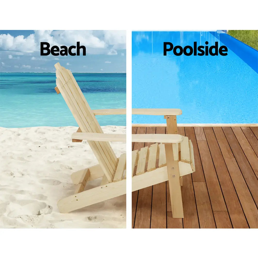Gardeon Adirondack Outdoor Chairs Wooden Beach Chair Patio Furniture Garden Natural - Furniture > Outdoor > Outdoor