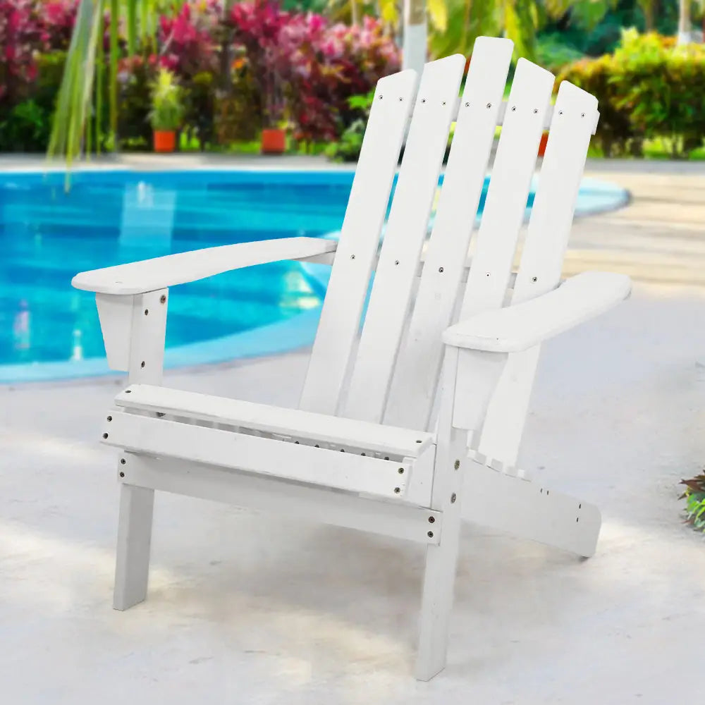 Gardeon Adirondack Outdoor Chairs Wooden Beach Chair Patio Furniture Garden White - Furniture > Outdoor