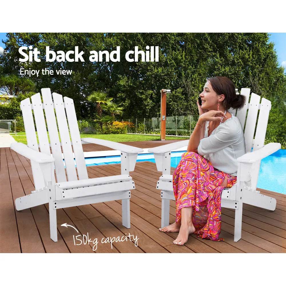 Gardeon Adirondack Outdoor Chairs Wooden Beach Chair Patio Furniture Garden White - Furniture > Outdoor