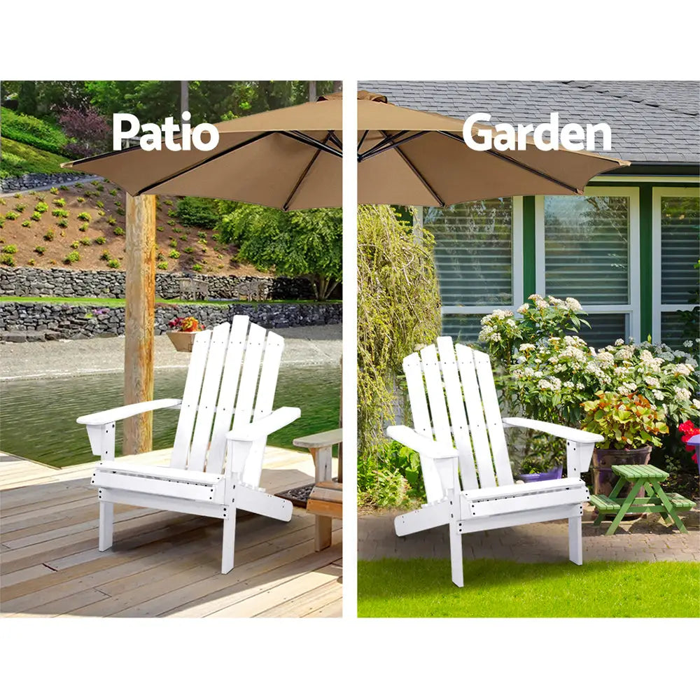 Gardeon Adirondack Outdoor Chairs Wooden Beach Chair Patio Furniture Garden White - Furniture > Outdoor