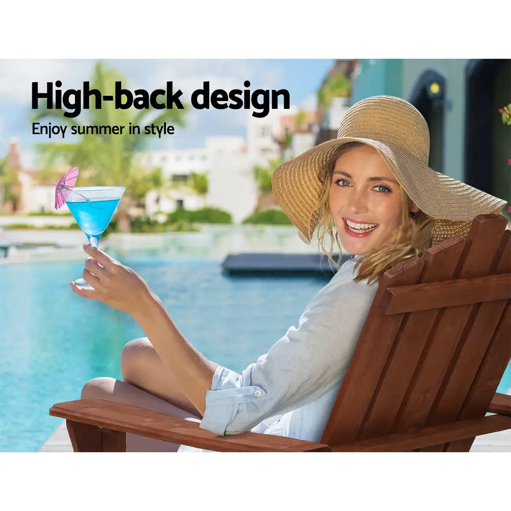 Gardeon Adirondack Outdoor Chairs Wooden Beach Chair Patio Furniture Garden Brown - Furniture > Outdoor > Outdoor Chairs