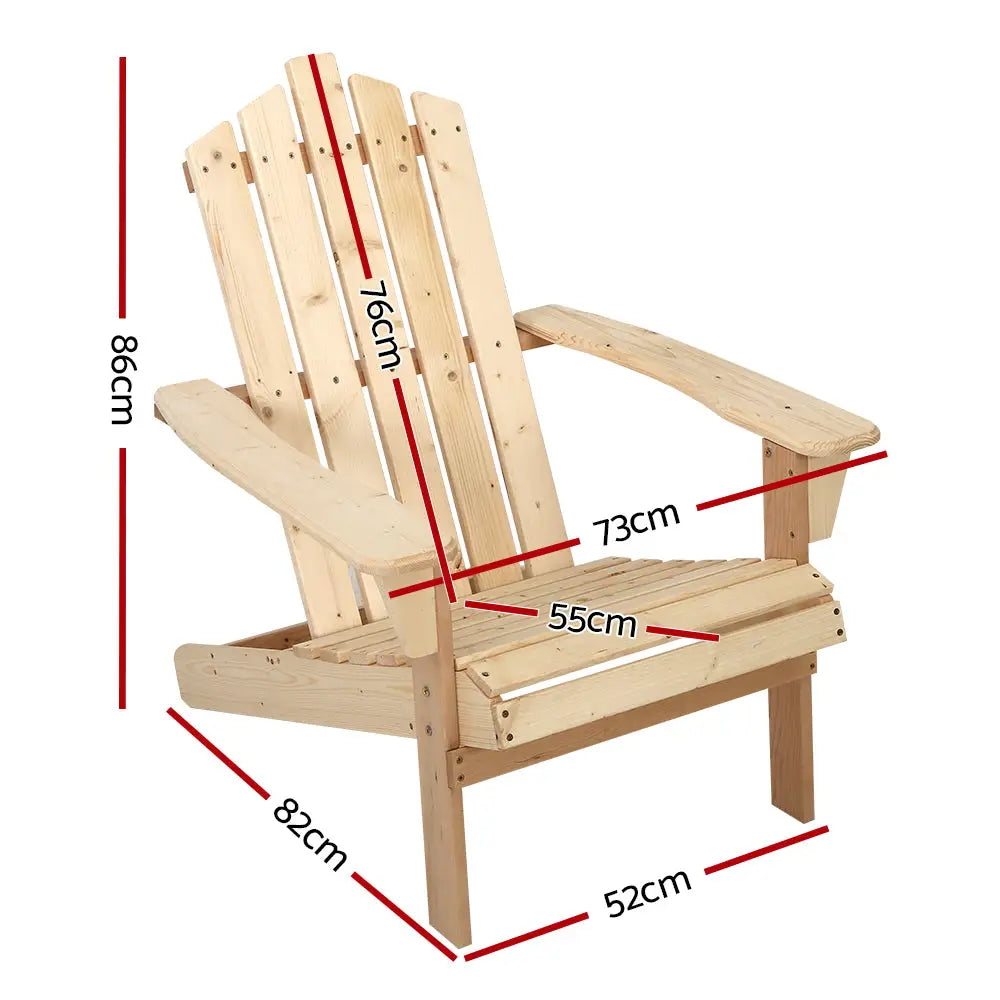 Gardeon Adirondack Outdoor Chairs Wooden Beach Chair Patio Furniture Garden Natural - Furniture > Outdoor > Outdoor
