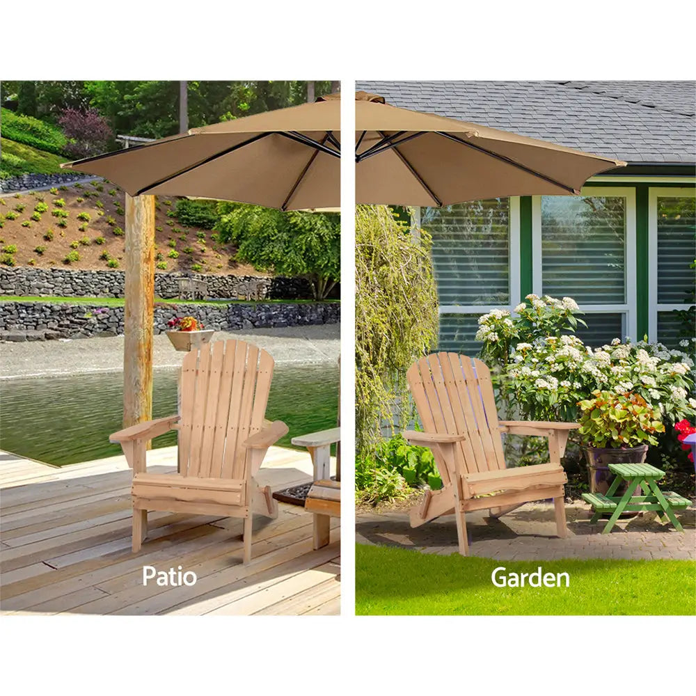 Gardeon Adirondack Outdoor Chairs Wooden Beach Chair Patio Furniture Garden Natural Set of 2 - Furniture > Outdoor >