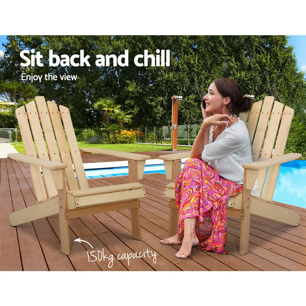 Gardeon Adirondack Outdoor Chairs Wooden Beach Chair Patio Furniture Garden Natural - Furniture > Outdoor > Outdoor