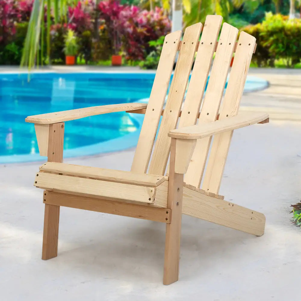 Gardeon Adirondack Outdoor Chairs Wooden Beach Chair Patio Furniture Garden Natural - Furniture > Outdoor > Outdoor