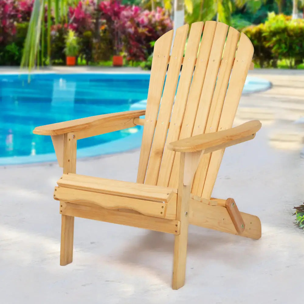 Gardeon Adirondack Outdoor Chairs Wooden Beach Chair Patio Furniture Garden Natural - Furniture > Outdoor > Outdoor