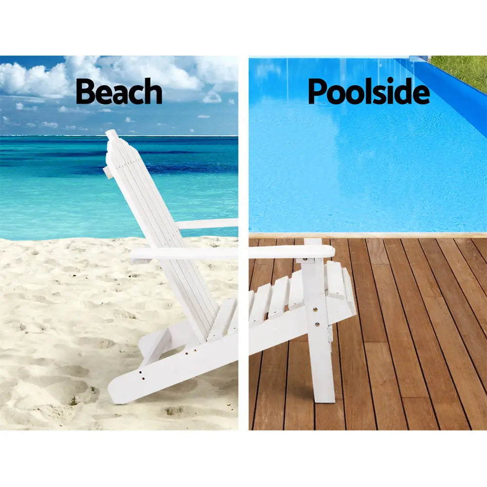 Gardeon Adirondack Outdoor Chairs Wooden Beach Chair Patio Furniture Garden White - Furniture > Outdoor