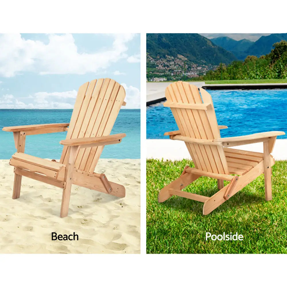 Gardeon Adirondack Outdoor Chairs Wooden Beach Chair Patio Furniture Garden Natural Set of 2 - Furniture > Outdoor >