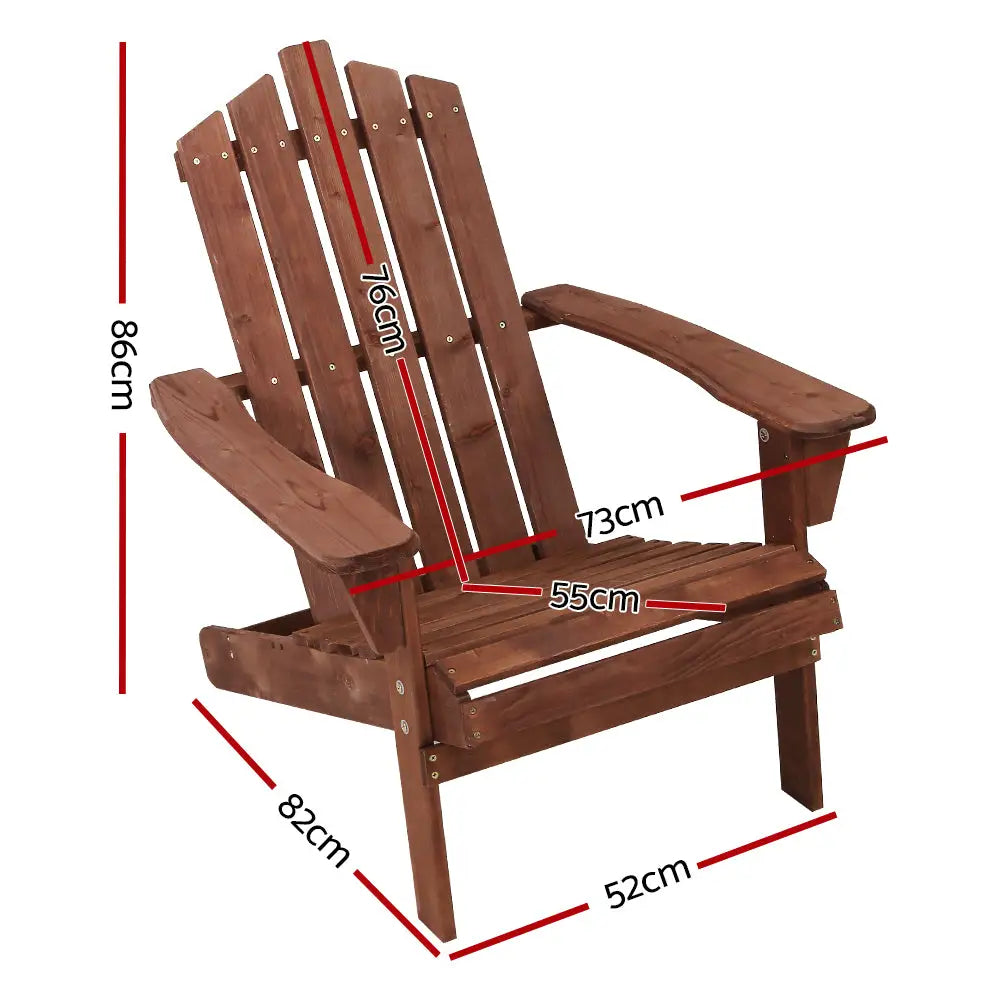 Gardeon Adirondack Outdoor Chairs Wooden Beach Chair Patio Furniture Garden Brown - Furniture > Outdoor > Outdoor Chairs