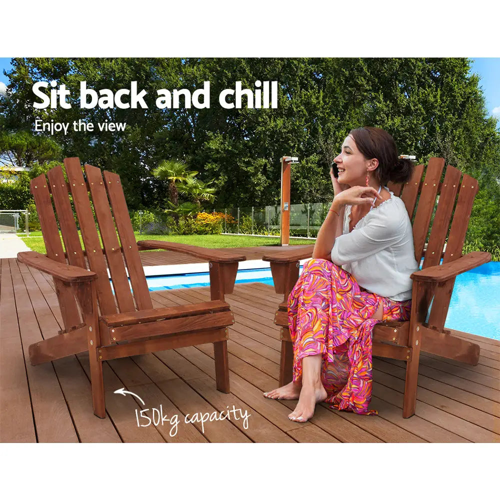 Gardeon Adirondack Outdoor Chairs Wooden Beach Chair Patio Furniture Garden Brown - Furniture > Outdoor > Outdoor Chairs