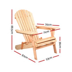 Gardeon Adirondack Outdoor Chairs Wooden Beach Chair Patio Furniture Garden Natural Set of 2 - Furniture > Outdoor >
