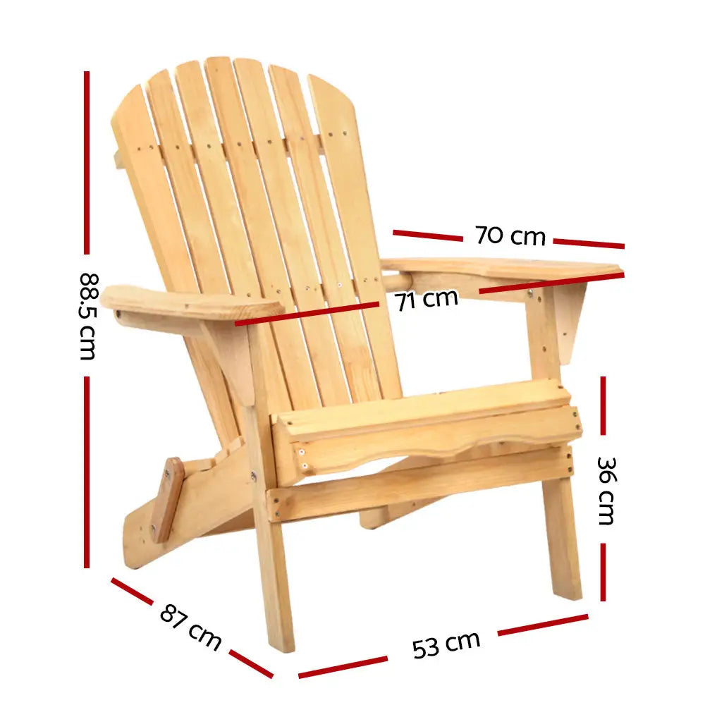 Gardeon Adirondack Outdoor Chairs Wooden Beach Chair Patio Furniture Garden Natural - Furniture > Outdoor > Outdoor