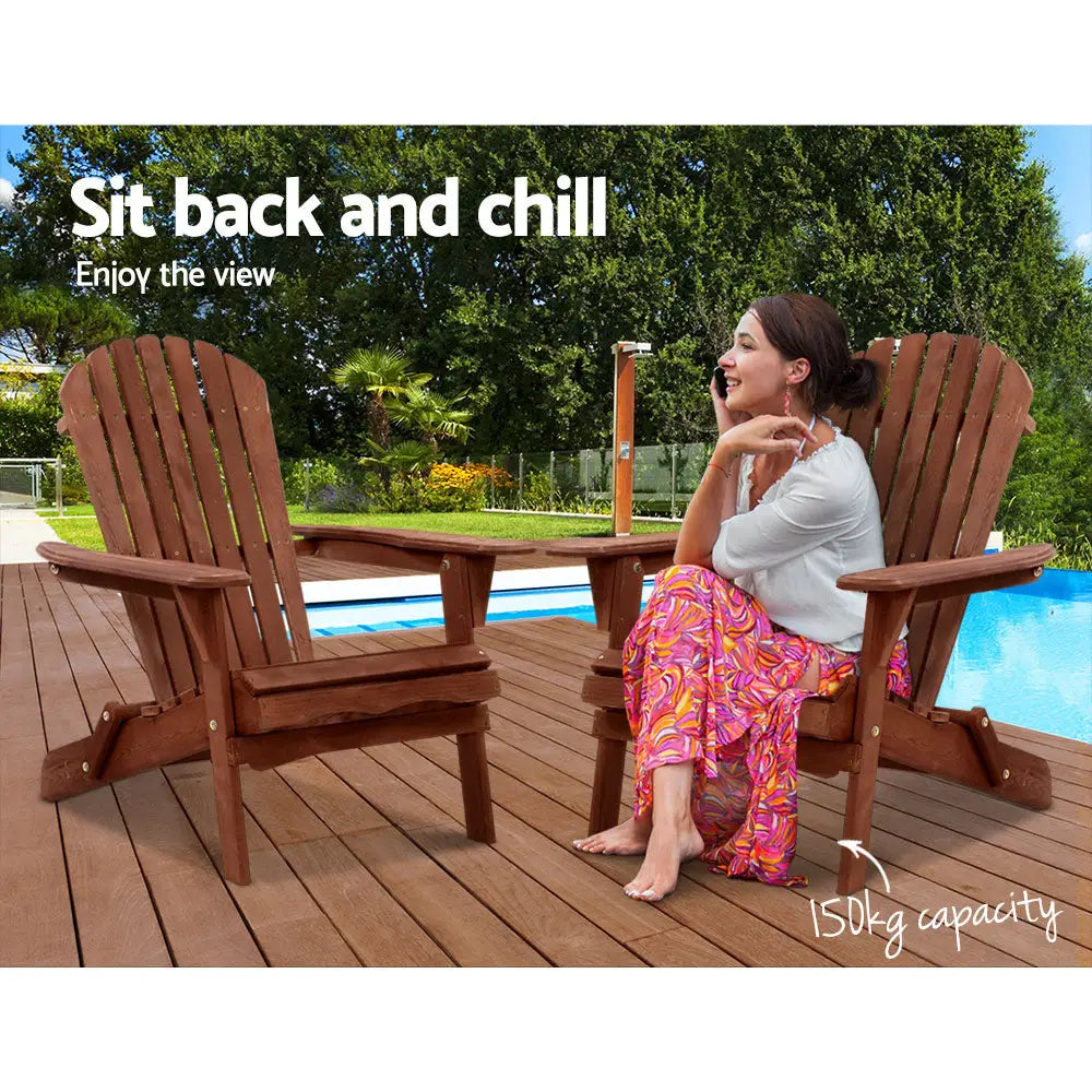 Gardeon Adirondack Outdoor Chairs Wooden Foldable Beach Chair Patio Furniture Brown - Furniture > Outdoor > Outdoor