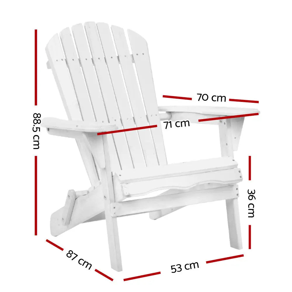 Gardeon Adirondack Outdoor Chairs Wooden Foldable Beach Chair Patio Furniture White - Furniture > Outdoor > Outdoor