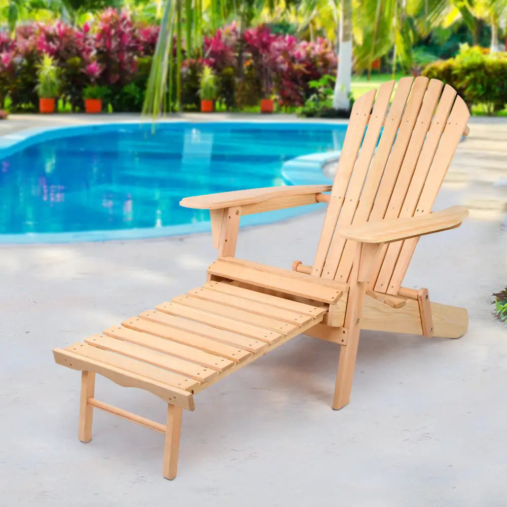 Gardeon Adirondack Outdoor Chairs Wooden Sun Lounge Patio Furniture Garden Natural - Furniture > Outdoor