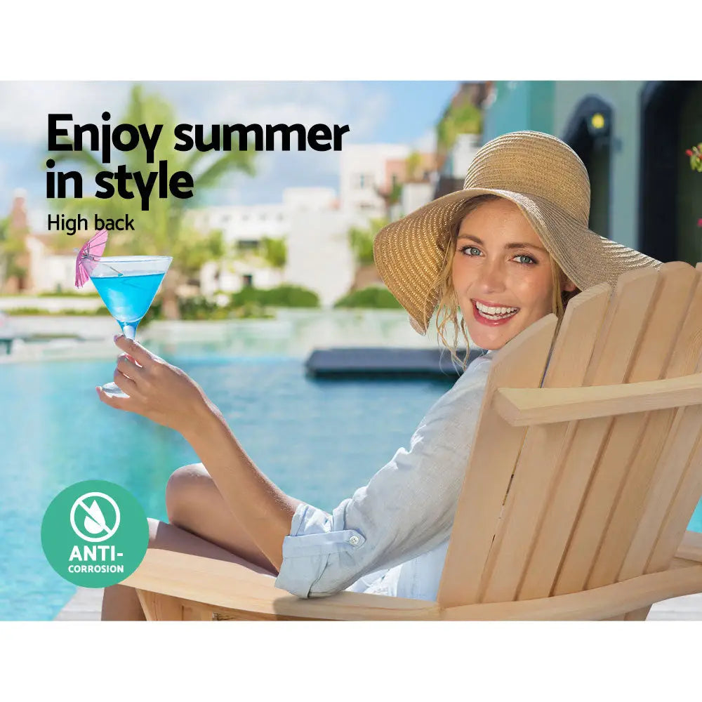 Gardeon Adirondack Outdoor Chairs Wooden Sun Lounge Patio Furniture Garden Natural - Furniture > Outdoor