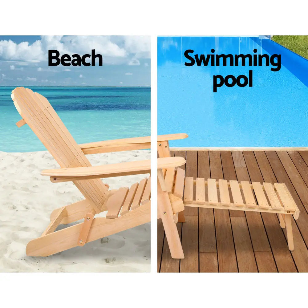 Gardeon Adirondack Outdoor Chairs Wooden Sun Lounge Patio Furniture Garden Natural - Furniture > Outdoor