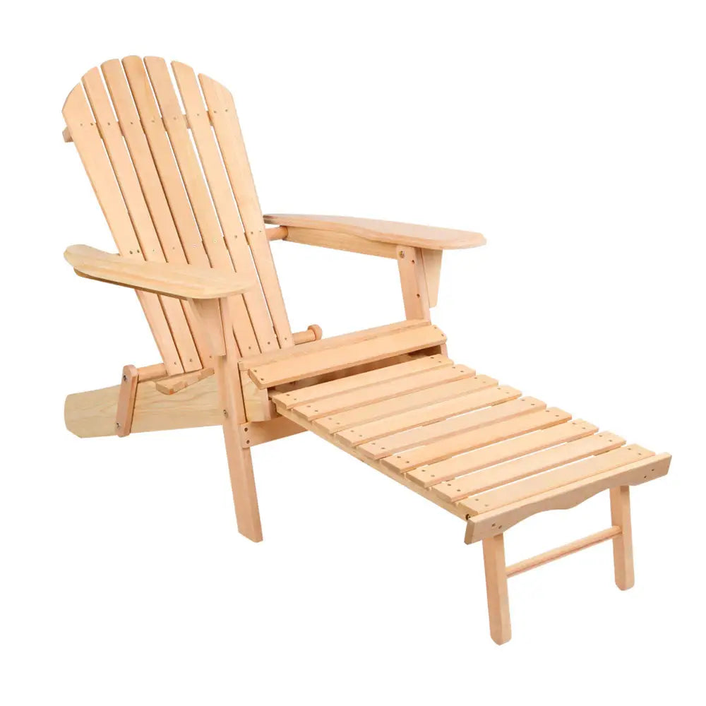Gardeon Adirondack Outdoor Chairs Wooden Sun Lounge Patio Furniture Garden Natural - Furniture > Outdoor