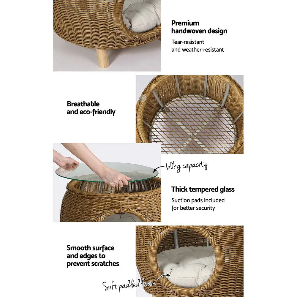 Gardeon Coffee Side Table Wicker Aluminium Desk Pet Bed Storage Outdoor Furniture - Furniture > Outdoor