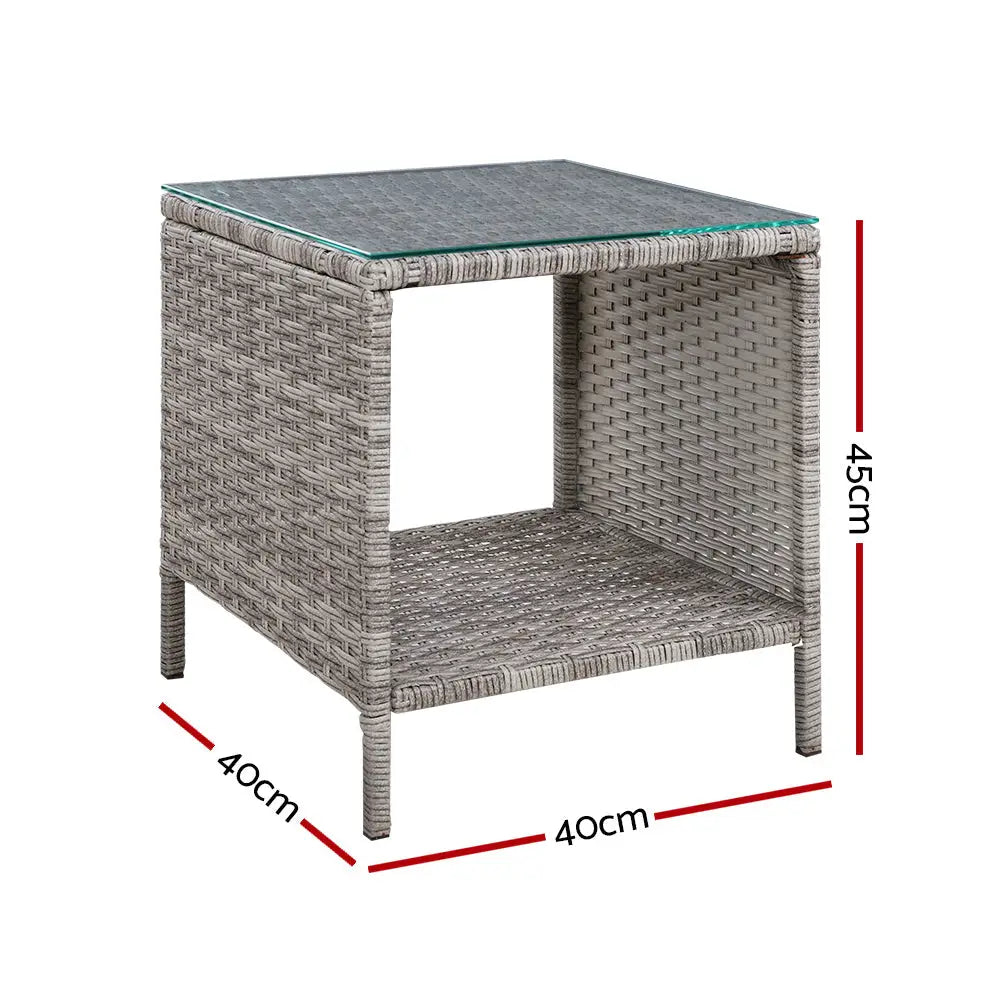 Gardeon Coffee Side Table Wicker Desk Rattan Outdoor Furniture Garden Grey - Furniture > Outdoor > Outdoor Chairs