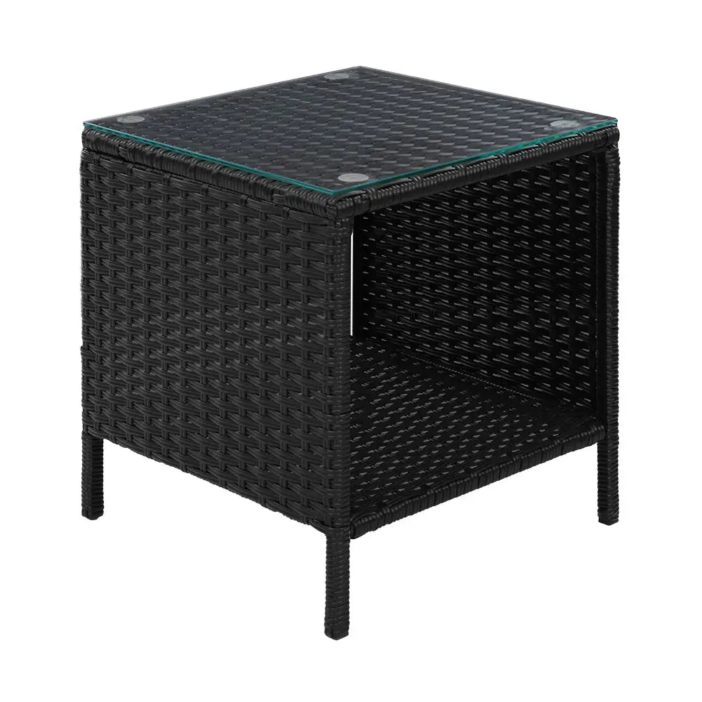 Gardeon Coffee Side Table Wicker Desk Rattan Outdoor Furniture Garden Black - Furniture > Outdoor