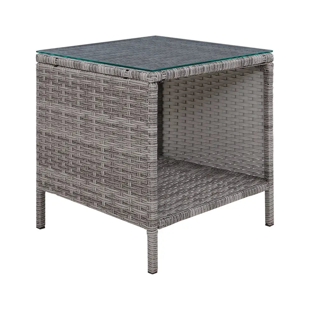 Gardeon Coffee Side Table Wicker Desk Rattan Outdoor Furniture Garden Grey - Furniture > Outdoor > Outdoor Chairs