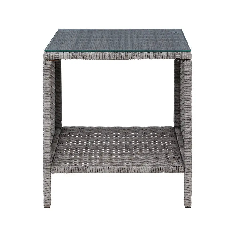Gardeon Coffee Side Table Wicker Desk Rattan Outdoor Furniture Garden Grey - Furniture > Outdoor > Outdoor Chairs