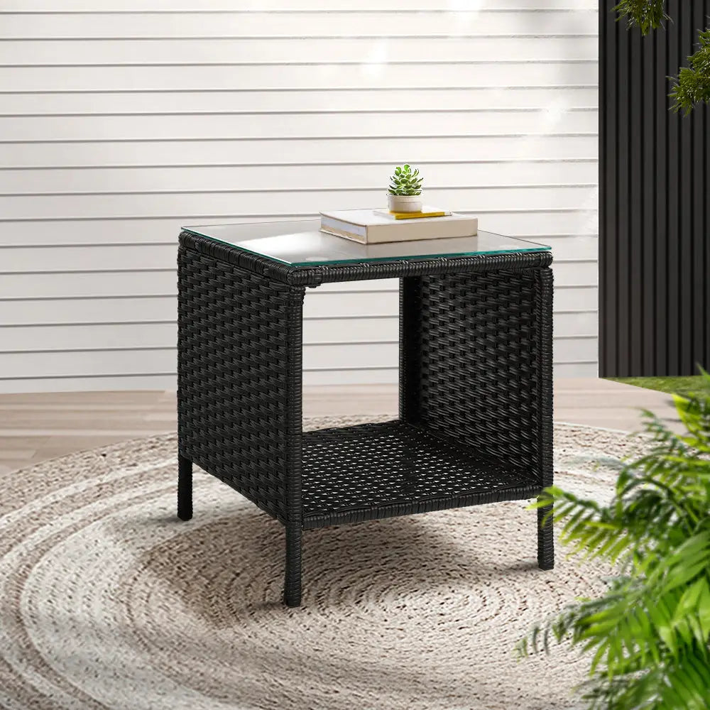 Gardeon Coffee Side Table Wicker Desk Rattan Outdoor Furniture Garden Black - Furniture > Outdoor