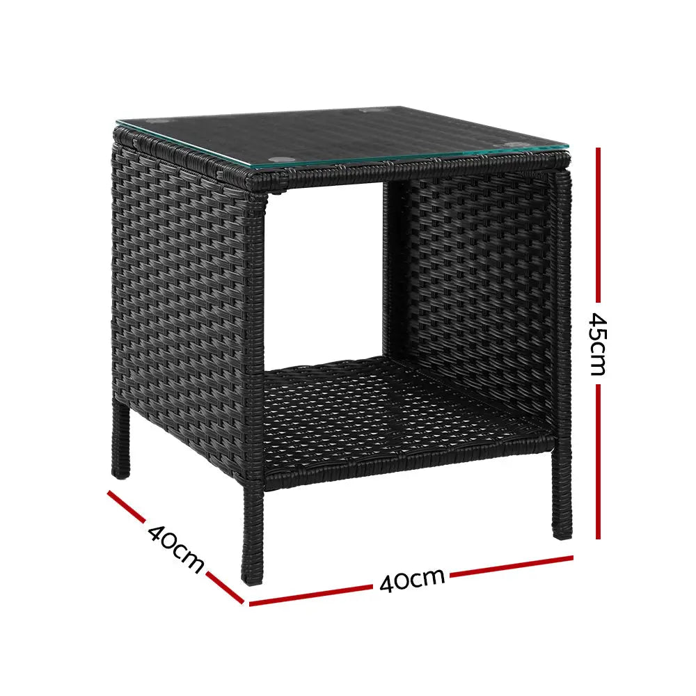 Gardeon Coffee Side Table Wicker Desk Rattan Outdoor Furniture Garden Black - Furniture > Outdoor
