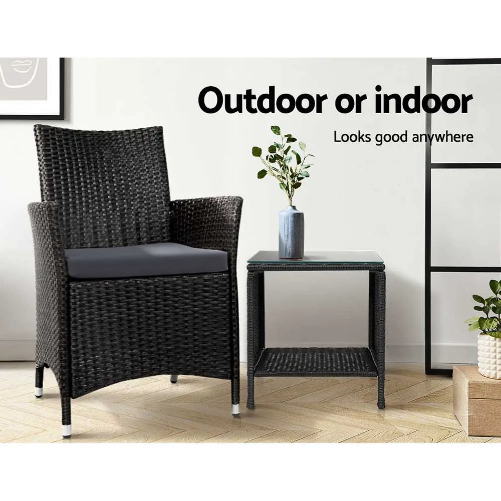 Gardeon Coffee Side Table Wicker Desk Rattan Outdoor Furniture Garden Black - Furniture > Outdoor