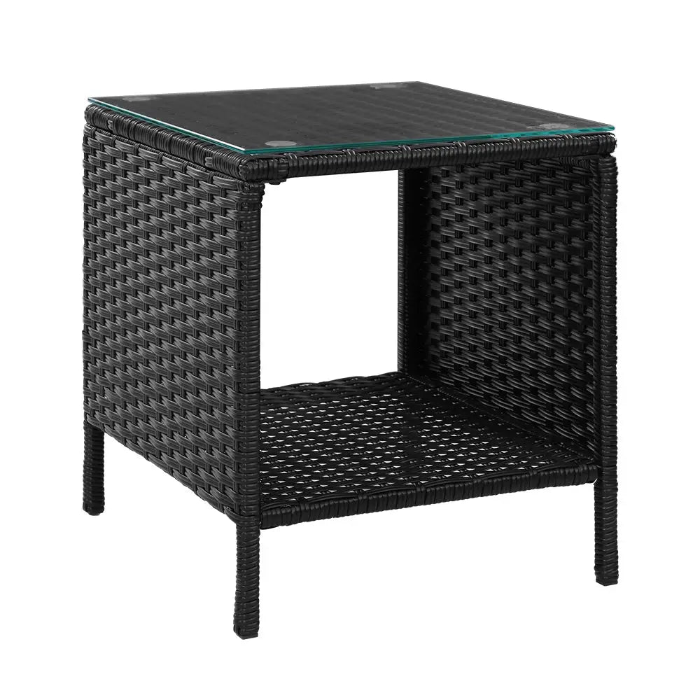 Gardeon Coffee Side Table Wicker Desk Rattan Outdoor Furniture Garden Black - Furniture > Outdoor