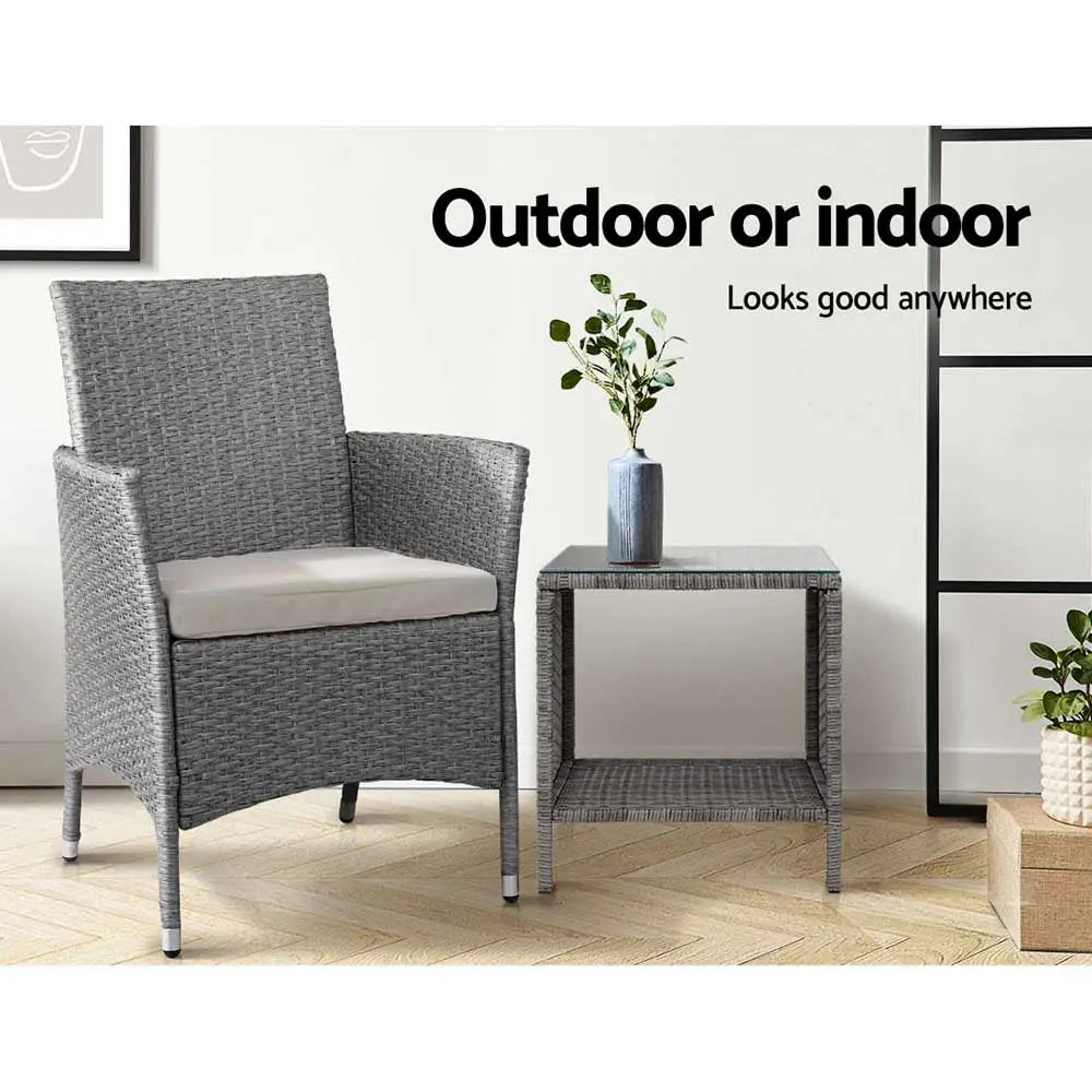 Gardeon Coffee Side Table Wicker Desk Rattan Outdoor Furniture Garden Grey - Furniture > Outdoor > Outdoor Chairs