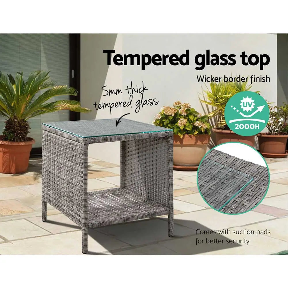 Gardeon Coffee Side Table Wicker Desk Rattan Outdoor Furniture Garden Grey - Furniture > Outdoor > Outdoor Chairs
