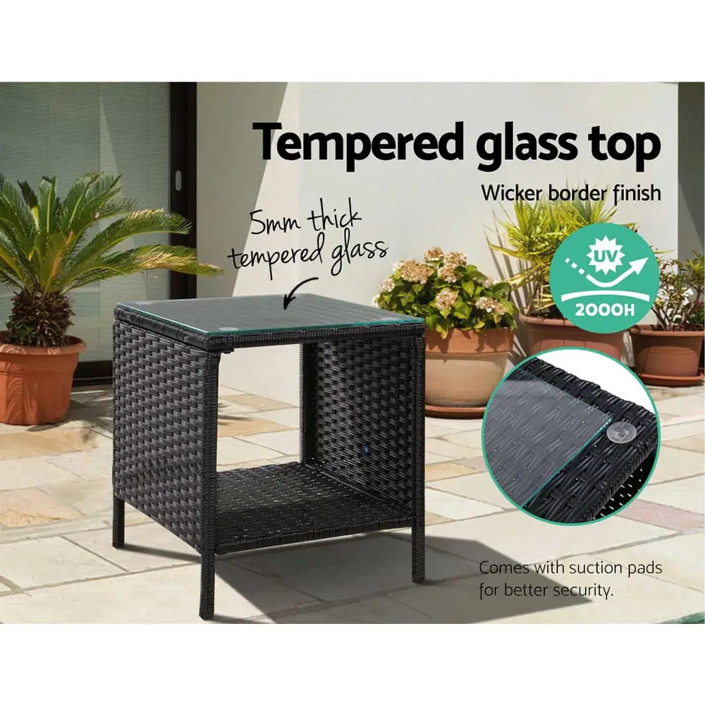 Gardeon Coffee Side Table Wicker Desk Rattan Outdoor Furniture Garden Black - Furniture > Outdoor