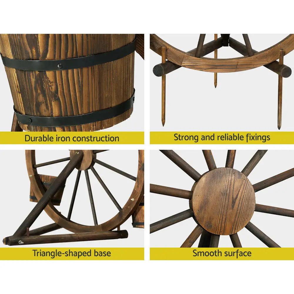 Gardeon Garden Decor Plant Stand Outdoor Ornament Wooden Wagon Wheel 80cm - Furniture > Outdoor