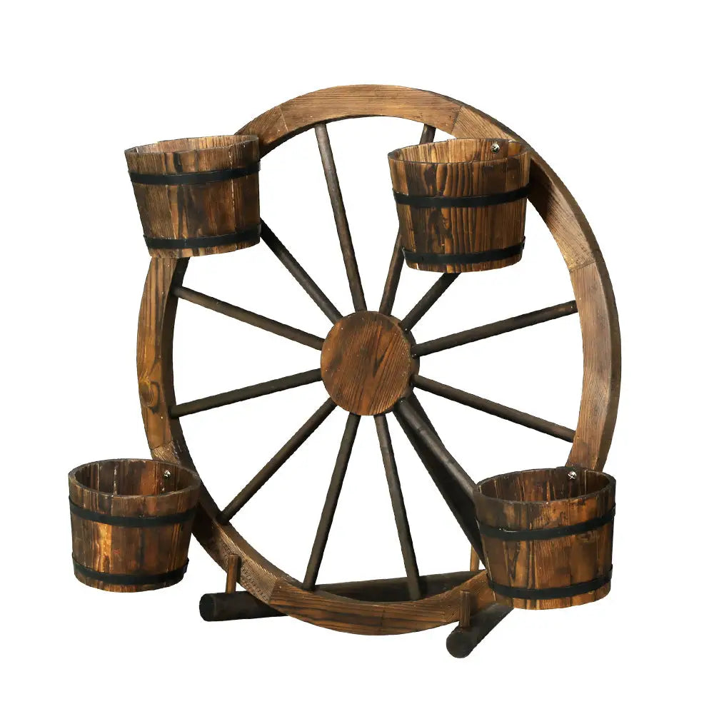 Gardeon Garden Decor Plant Stand Outdoor Ornament Wooden Wagon Wheel 80cm - Furniture > Outdoor