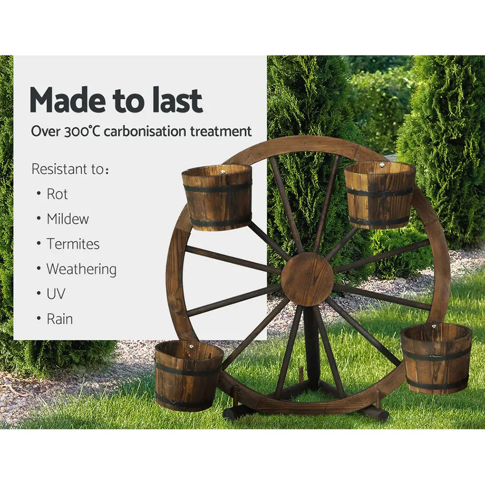 Gardeon Garden Decor Plant Stand Outdoor Ornament Wooden Wagon Wheel 80cm - Furniture > Outdoor