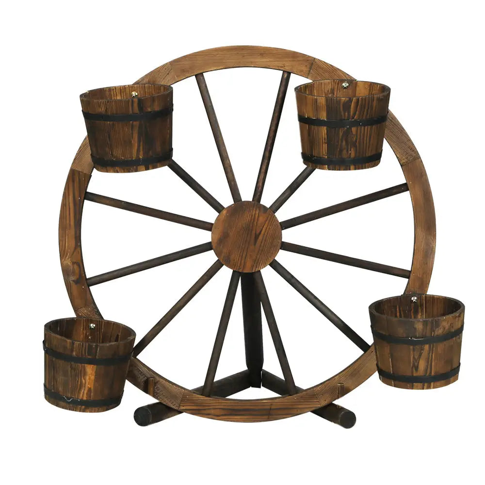 Gardeon Garden Decor Plant Stand Outdoor Ornament Wooden Wagon Wheel 80cm - Furniture > Outdoor