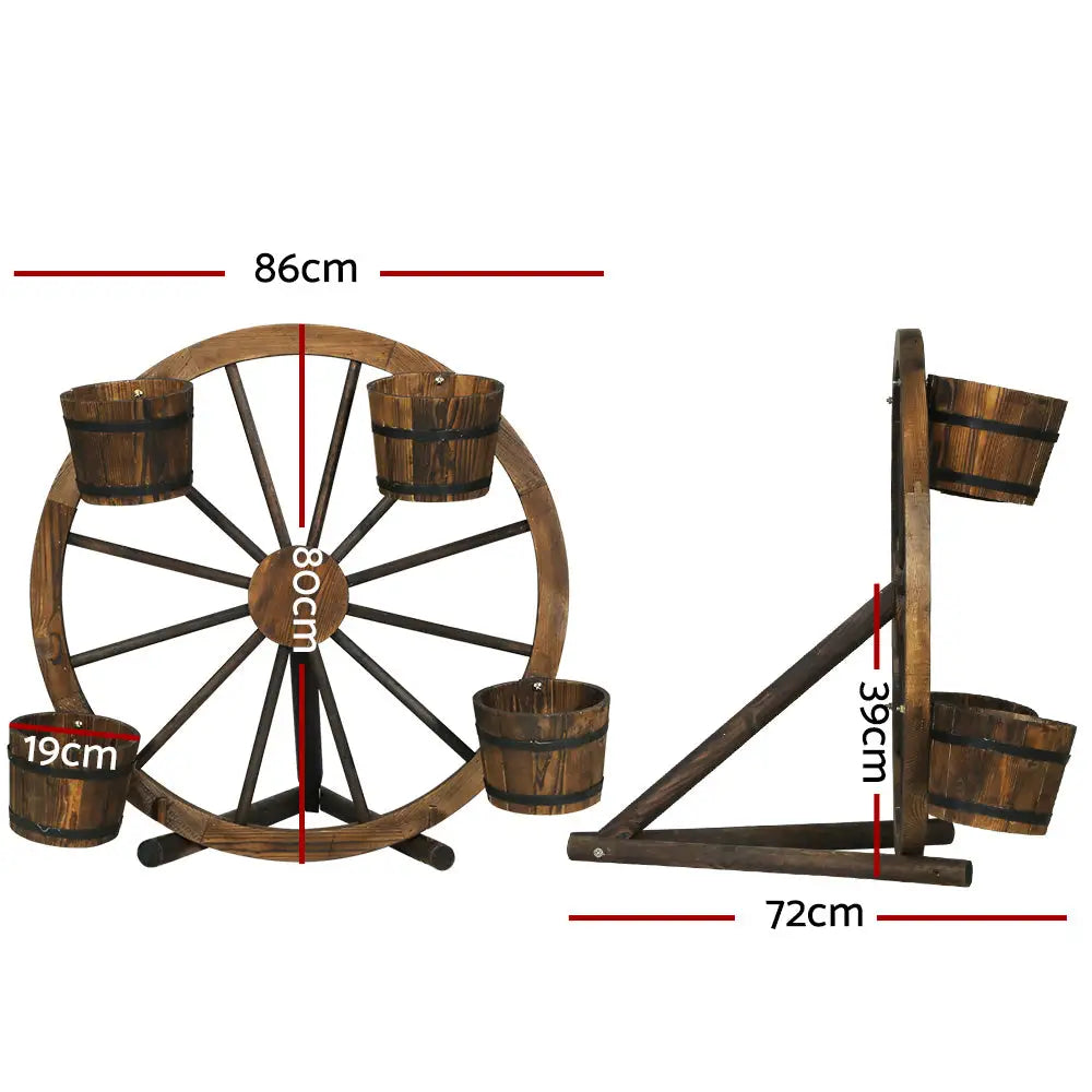 Gardeon Garden Decor Plant Stand Outdoor Ornament Wooden Wagon Wheel 80cm - Furniture > Outdoor