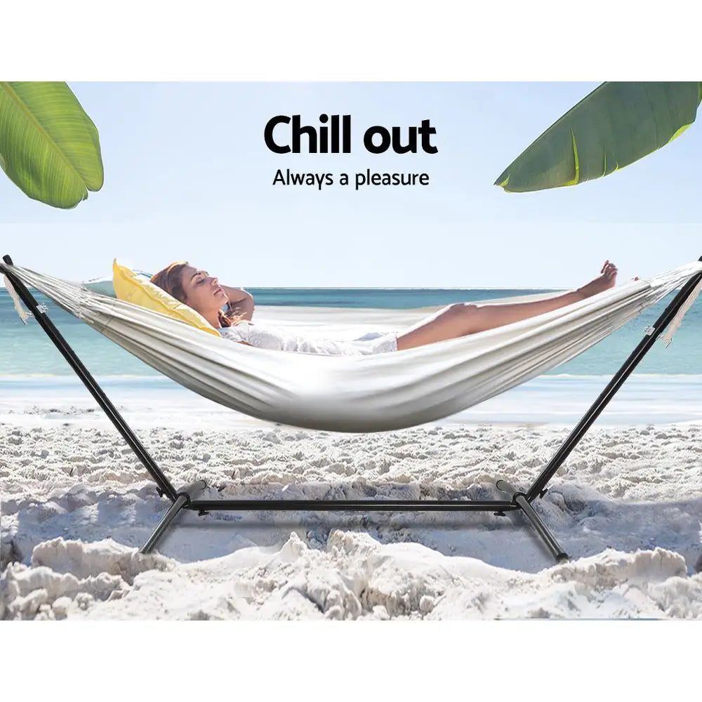 Gardeon Hammock Bed Camping Chair Outdoor Lounge Single Cotton with Stand - Home & Garden > Hammocks
