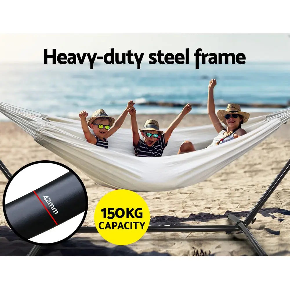 Gardeon Hammock Bed Camping Chair Outdoor Lounge Single Cotton with Stand - Home & Garden > Hammocks