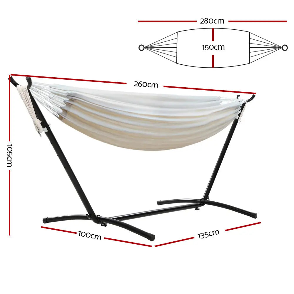 Gardeon Hammock Bed Camping Chair Outdoor Lounge Single Cotton with Stand - Home & Garden > Hammocks