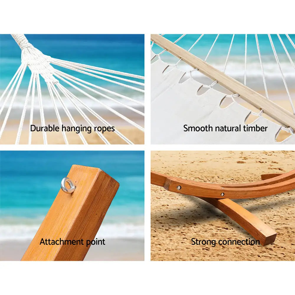 Gardeon Hammock Bed Outdoor Camping Garden Tassel Timber Hammock White - Home & Garden > Hammocks