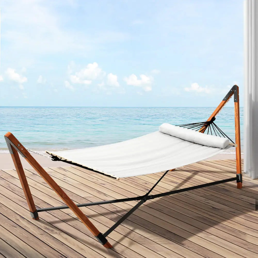 Gardeon Hammock Bed Outdoor Camping Timber Hammock with Stand Grey - Furniture > Outdoor