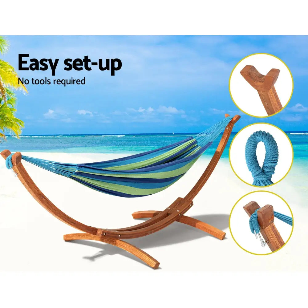 Gardeon Hammock Bed Outdoor Camping Timber Hammock Wooden Stand - Home & Garden > Hammocks