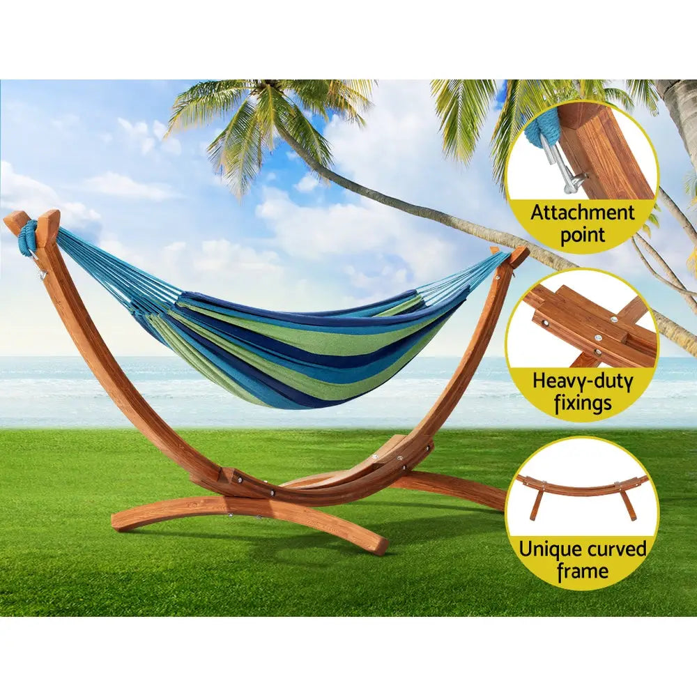 Gardeon Hammock Bed Outdoor Camping Timber Hammock Wooden Stand - Home & Garden > Hammocks
