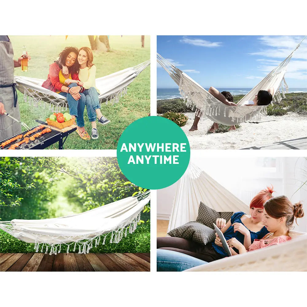 Gardeon Hammock Bed Rope Tassel Outdoor Hammocks Chair Camping - Furniture > Outdoor