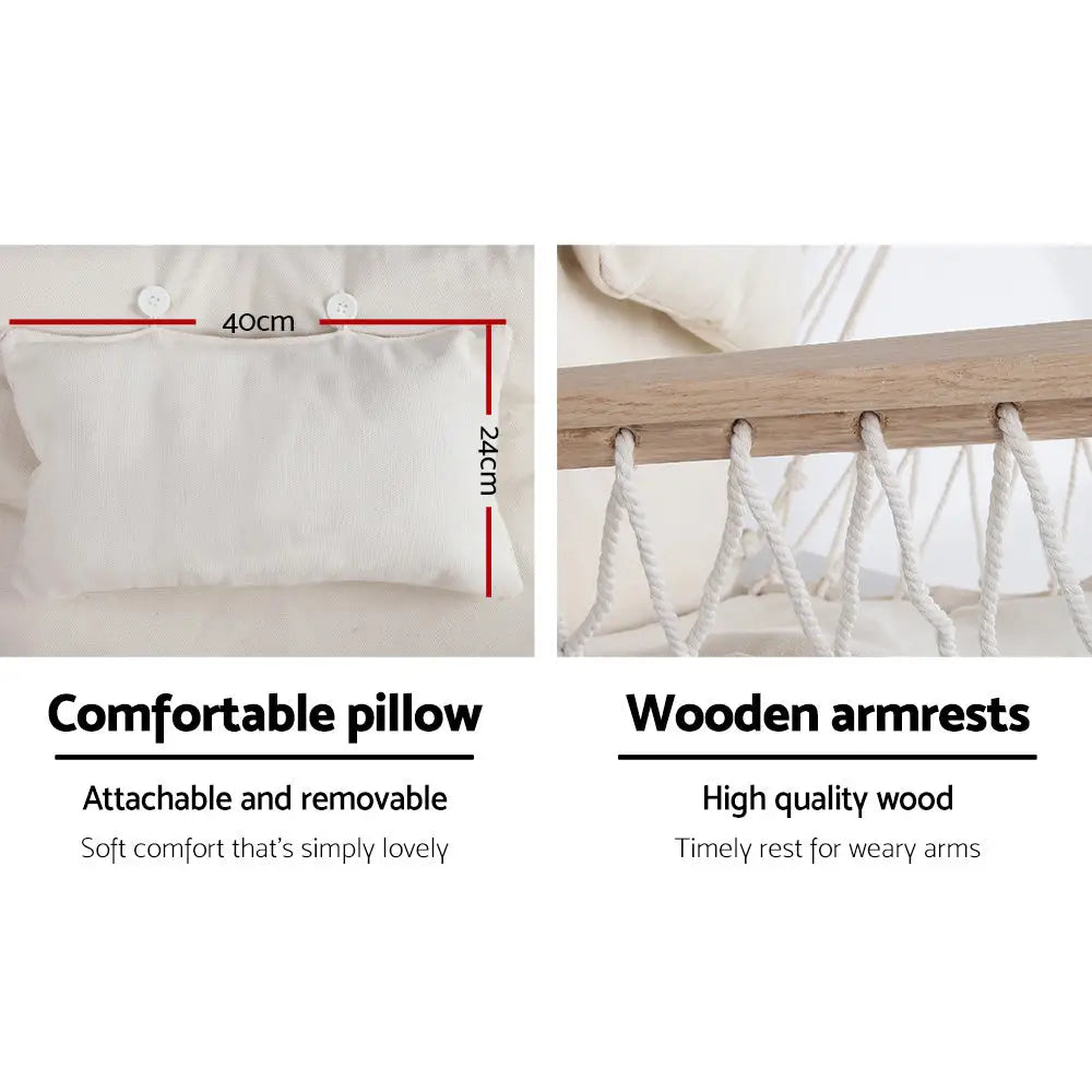 Gardeon Hammock Chair Hanging with Armrest Camping Hammocks Cream - Home & Garden > Hammocks