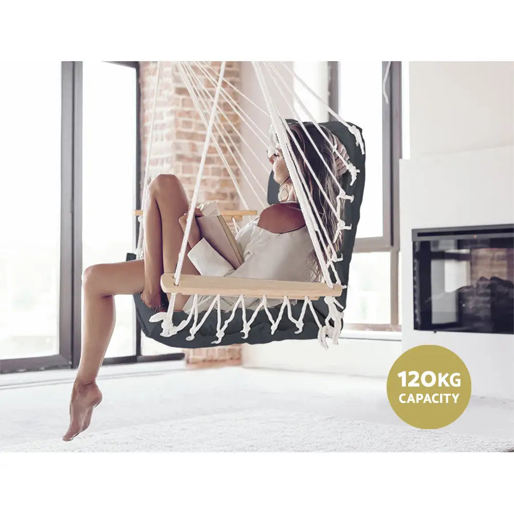 Gardeon Hammock Chair Hanging with Armrest Camping Hammocks Grey - Home & Garden > Hammocks
